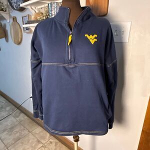 Colosseum WVU women’s quarter zip pullover shirt size medium bling navy blue gol